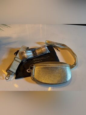 LIKE NEW! Elie Beaumont Regular Sling Bag Gold Metallic with 2 EXTRA STRAPS